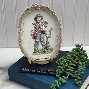 Lefton Hand Painted Boy Decorative Oval Bisque Wall Plaque KW4769