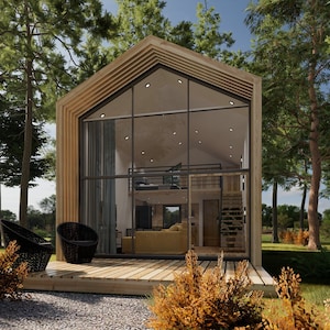 Tiny House-plannen - Plano de Casa Pequeña Moderna - Planos de Cabañas - Metros y Pies - PDF, Renders.
