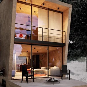 Tiny House Plans - Plano de Casa de Concreto - Refugio - Planos de Cabañas - pdf, renders.