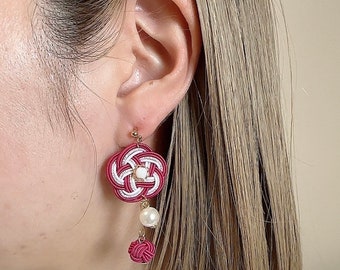 Made-to-order Japanese Awaji dama with mizuhiki earrings, made in Japan