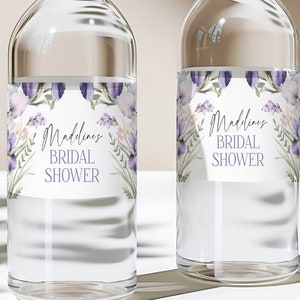 Floral Water Bottle Label, Editable Bridal Shower Water Bottle Label, Printable Water Label, Editable Purple Iris Lilac Floral Water, IF1