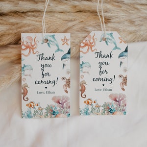 Under The Sea Favor Tags, Editable Birthday Favor Tags, Printable Thank You Tags, Editable Gift Tag Template, Nautical Fish Shark US1