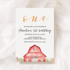 Farm 1st Birthday Invitation EDITABLE; Any age Birthday Invitation; First Birthday; Barnyard Birthday; Kid&#39;s Birthday FB1