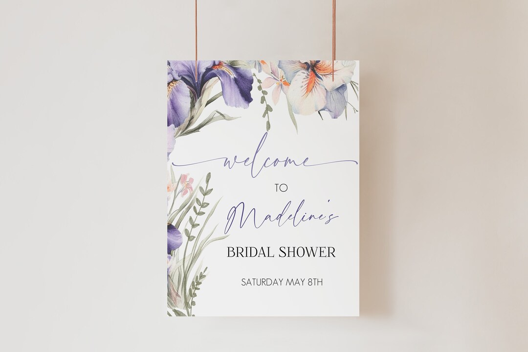 Purple Floral Bridal Shower Welcome Sign Printable (digital Download ...