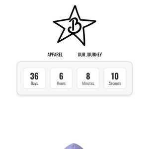 Puede incluir: Sudadera con capucha de color morado con un logotipo de estrella blanca y el texto "Online Store" en la capucha. La imagen también muestra una cuenta atrás con los números 36, 6, 8 y 10.