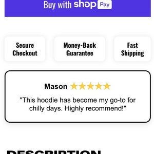 Puede incluir: Descripción de un producto para una sudadera con capucha Cloud, hecha de algodón orgánico y terciopelo lujoso. La descripción destaca la suavidad y la comodidad de la sudadera, así como su sostenibilidad. El texto "Only 1 Left!" se muestra sobre un botón que dice "Añadir al carrito".