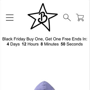 May include: A periwinkle Cloud Hoodie with a front pocket and a hood. The hoodie has a white star logo on the upper left chest. The text "Black Friday Buy One, Get One Free Ends In: 4 Days 12 Hours 8 Minutes 50 Seconds" is at the top.