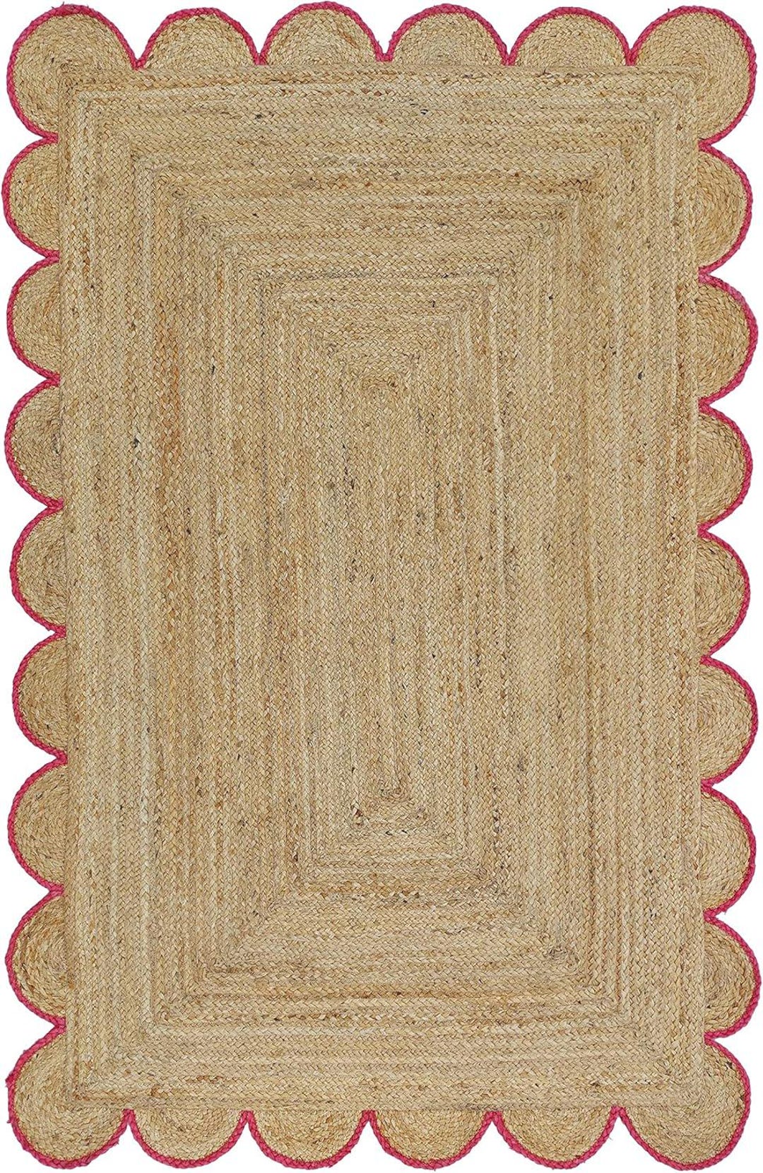 Scalloped Red Trim Jute Rug, Scallop Pattern Rug, Black Jute Rug ...