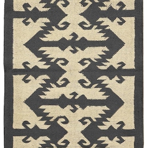 Black Beige Wool Jute Hand Woven Flatweave Rug for Indoor/Outdoor Use Great for High Traffic Area Like Bedroom Bedside, Dining Table,Doormat