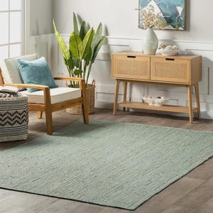 Indian Handmade Solid Green Jute Braided Rug Custom Size Living Room Rug Warm Vintage Rug Rectangle Jute Carpet Turkish Boho Rug