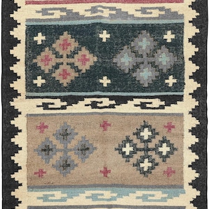 Area Rug Geometric Design Black Multicolor Hand Woven Rug Thick 0.19&quot; Flatweave Carpet Indoor Outdoor Rugs for Living Room Dining Room