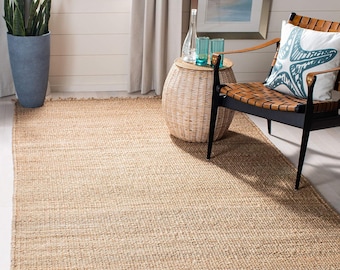 Natural Fiber Collection Area Rug -5x8 Square, Natural,Handmade Boho Fringe Woven Jute, Ideal for High Traffic Areas in Living Room, Bedroom
