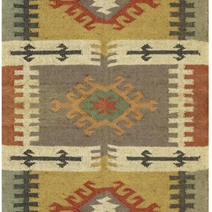 6x8 Area Rug Kilim Rug Reversible Rug Brown Multicolor Wool Jute Rug Hand Woven Rug South Western Use Flatweave Rugs for Living Room
