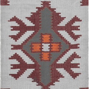 Handwoven Wool Jute Kilim Rug | Boho Entryway Runner | Modern Geometric Area Rug | Farmhouse Hallway Decor | Eco-Friendly Floor Mat