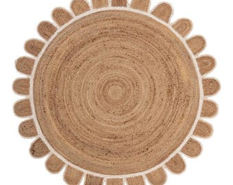 Runder Juteteppich | Ausgebogter natürlicher geflochtener Vintage-Teppich für umweltfreundlichen Boho-Wohnkulturteppich