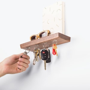 Magnetic Key Holder For Wall, Modern Key Rack, Floating Shelf With Key Hooks, Shelving For Walls, Wood Key Holder,Home Key Holders,Home Gift