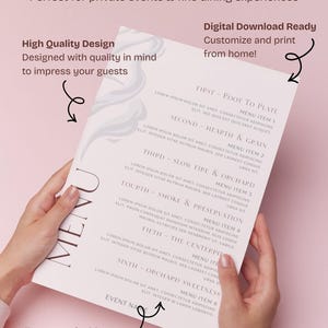 Mall för avsmakningsmeny för finare middagar Canva | Utskrivbar meny för privat kock | Evenemangsmeny från gård till bord | Elegant minimalistisk middagsmeny
