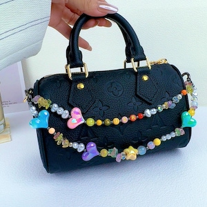 Custom Name Beaded Mini Bag Charm: Candy Heart, Healing stones, Y2k