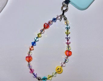 Colgante para móvil con cuentas estilo Y2K, cordón para móvil con carita sonriente en forma de corazón, accesorios kawaii para móvil, estilo milenario