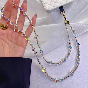 Swarovski Round Aurora Crystal ID Lanyard, Crossbody Phone Strap