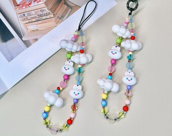 クラウドバニーの携帯チャーム：パステルビーズのかわいい携帯ストラップ