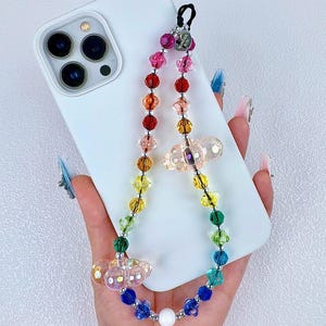 Cinturino per telefono Swarovski con perline rotonde in cristallo colorato e nuvola, ciondolo per telefono in cristallo