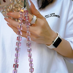 Swarovski Rose Pink Crystal Phone Charm: Beaded Phone Lanyard