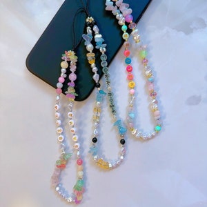 Amuleto de teléfono personalizado y divertido, correa de teléfono con piedras curativas personalizada, pulsera de cuentas personalizada, cordón de teléfono con nombre y perlas, regalo personalizado