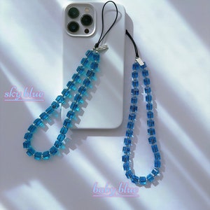 Amuleto de teléfono de cristal azul de primera calidad, correa/cadena para teléfono con pulsera de cristal cúbico, cordón de teléfono de lujo Y2K 90S, regalo para ella, personalización