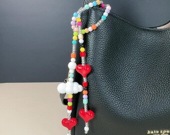 Colgante para bolso con forma de nube y corazón abalorio, accesorio para bolso arcoíris, decoración para bolso color macaron
