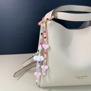 Niedlicher Regenbogen Wolken Taschenanhänger, Bunte Perle Taschenanhänger, Pink Herz Perlen Taschenanhänger, Herz Taschenanhänger, Personalisierter Herz Taschenanhänger, Geschenk für sie