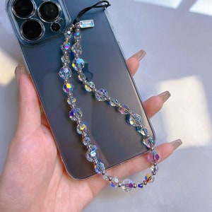 Charm para teléfono con cuentas de cristal Swarovski Classis, Correa para muñeca para teléfono con cristales brillantes, Cadena con cordón para teléfono llamativa, Regalo único para ella.