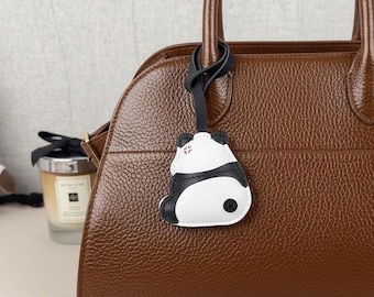 Leather Panda Bag Charm, Black and White Purse Accessory, Handmade Animal Keychain