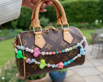 Custom Name Beaded Mini Bag Charm: Candy Heart, Healing stones, Y2k