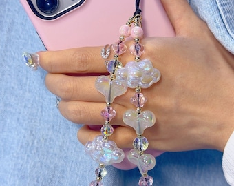 Adorable Aurora Cloud Phone Charm, Exquisitely Heart Wrist Phone lanyard, Phone accessories, Gift for her