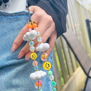 Colorful Candy Clouds Phone Charm Strap, Cute Smile Face Wrist 