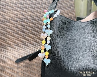 Colorful heart beaded bag charm, Cute heart bag charm, Personalized heart bag charm, Heart bag tag, Custom handmade, Gift for her