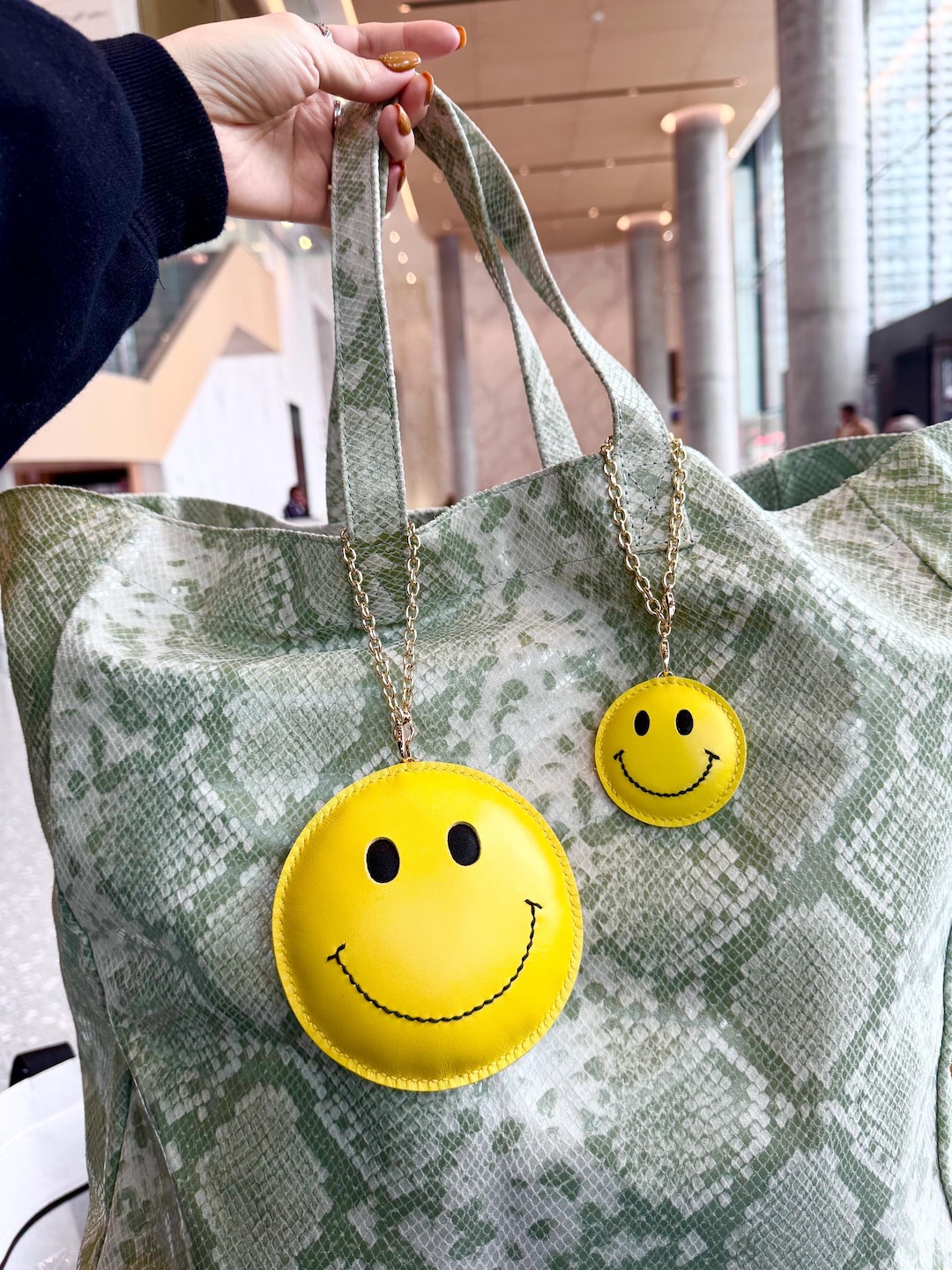 Oversized Leather Smiley Face Bag Charm: Handmade Happy Gift - Etsy