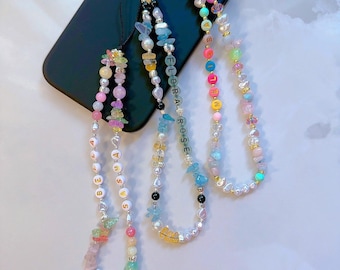 Personalized custom phone charm, Healing natural stone phone accessories, Name-customized beaded wrist phone strap, Unique gift