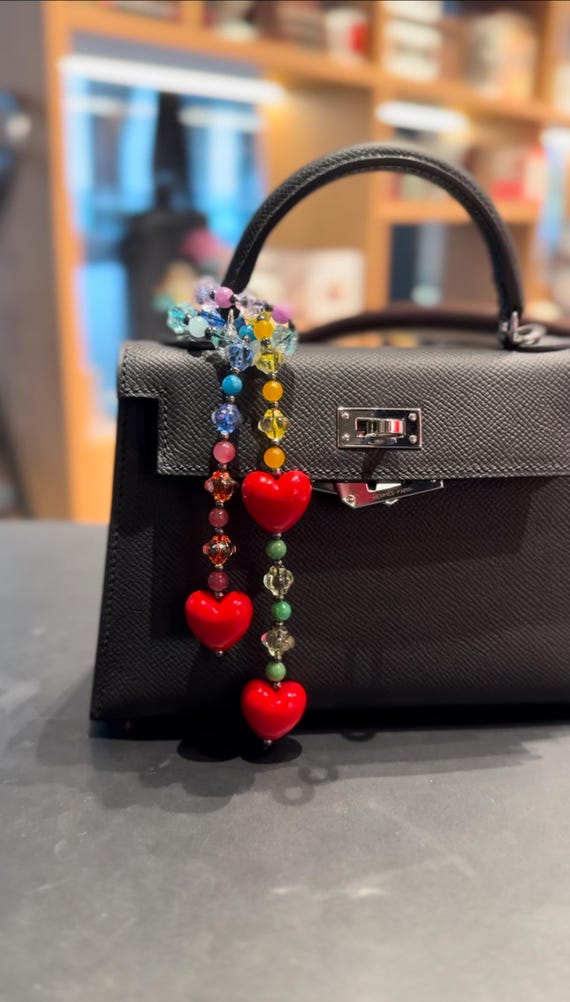 Classic Retro Red Heart Bag Charm, Vintage Colorful Natural