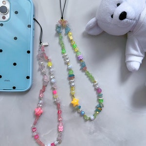 Extra long healing stone phone charm, Colorful star phone strap, Cute multicolored phone lanyard, Y2k beaded phone charm. Personalized gift
