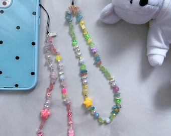 Dije para teléfono con piedra curativa extra larga, correa de estrella colorida, bonito cordón multicolor, dije con cuentas Y2K. Regalo personalizado.
