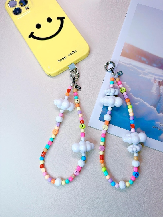 Cloud Beaded Phone Charm Strap, Colorful Smiley Wrist Lanyard - Etsy