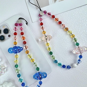 Swarovski Colorful Round Crystal With Cloud Beaded Phone Strap,  Crystal Phone Charm