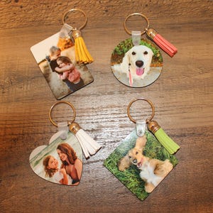 Double-Sided Custom Photo Keychain with Tassel – Heart, Square, Circle, or Rectangle | Personalized Gift for Loved Ones & Special Moments