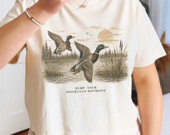 Camiseta corta de pato ánade real Deja a tu novio republicano Camiseta de pato Ropa americana Retro de los 90 Camiseta de pato Camiseta FDT sutilmente jodida a Trump