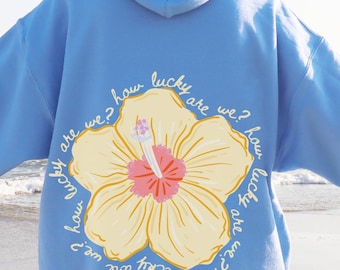Wie glücklich sind wir Hoodie Hibiskus Glücklich Sie Ozean Strand Hoodie Tomate Mädchen Sommer Ozean inspiriert Stil Küstenästhetik Kokosnuss Mädchen Kleidung