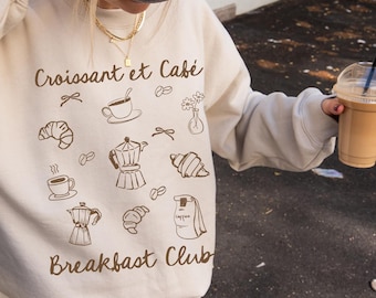Croissant Sweatshirt Breakfast Club Sunday Brunch Breakfast Lover Gift Brunch Sweatshirt Croissant Coffee Sweatshirt Coastal Grandma
