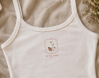 Camiseta sin mangas de espagueti de verano con insecto triste Camiseta sin mangas retro de verano con insecto triste Camiseta de verano con insecto triste Camiseta de insecto Y2K Camiseta de mariquita estilo cottagecore