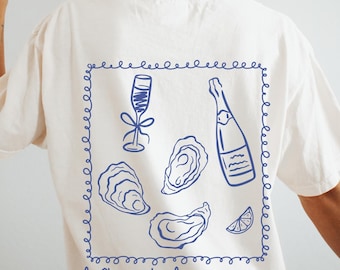 Camisa de ostras Camisa de ostras de Maine Camisa de champán Suéter de ostras Estilo inspirado en el océano Camisa de Cape Cod Estética costera Chica tomate Verano